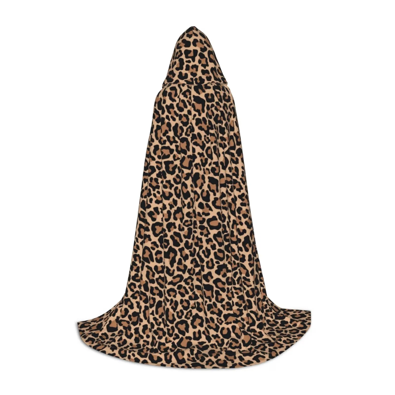 Brown Leopard Print Hooded Cloak Poncho, Snuggly Wearable Blanket for Teens Halloween Costumes