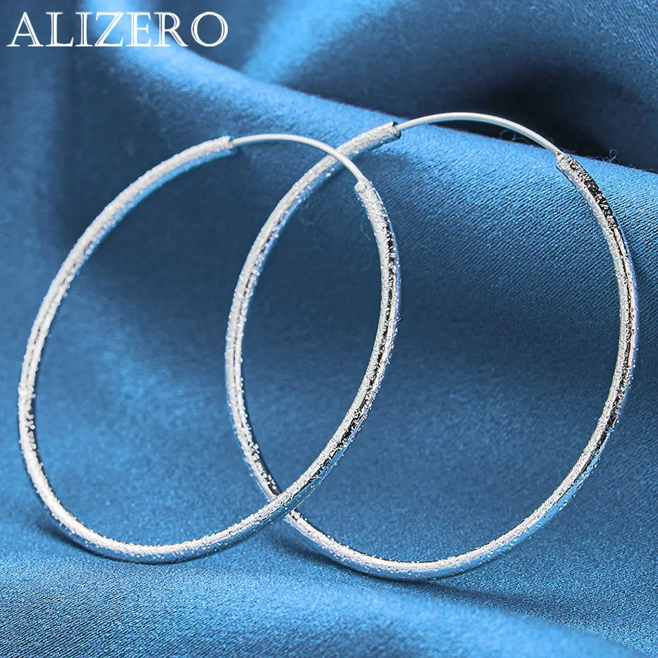 

ALIZERO 925 Sterling Silver 50/60mm Frosted Hoop Earrings For Women Fashion Wedding Party and Daily Wear Charm Jewelry Gifts
