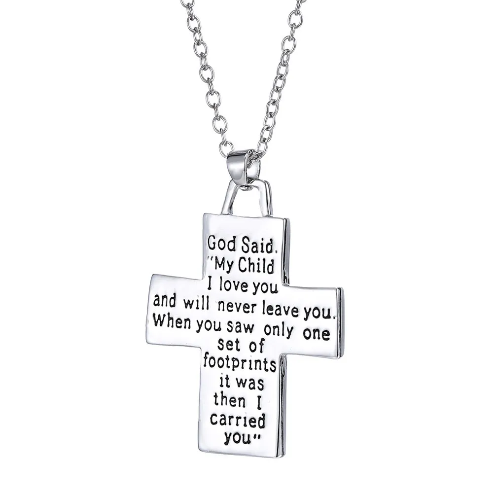Mom Foot Print Necklace Double Sided Pendant Silver Reversible Cross Christian Jewelry Celebrate Gift