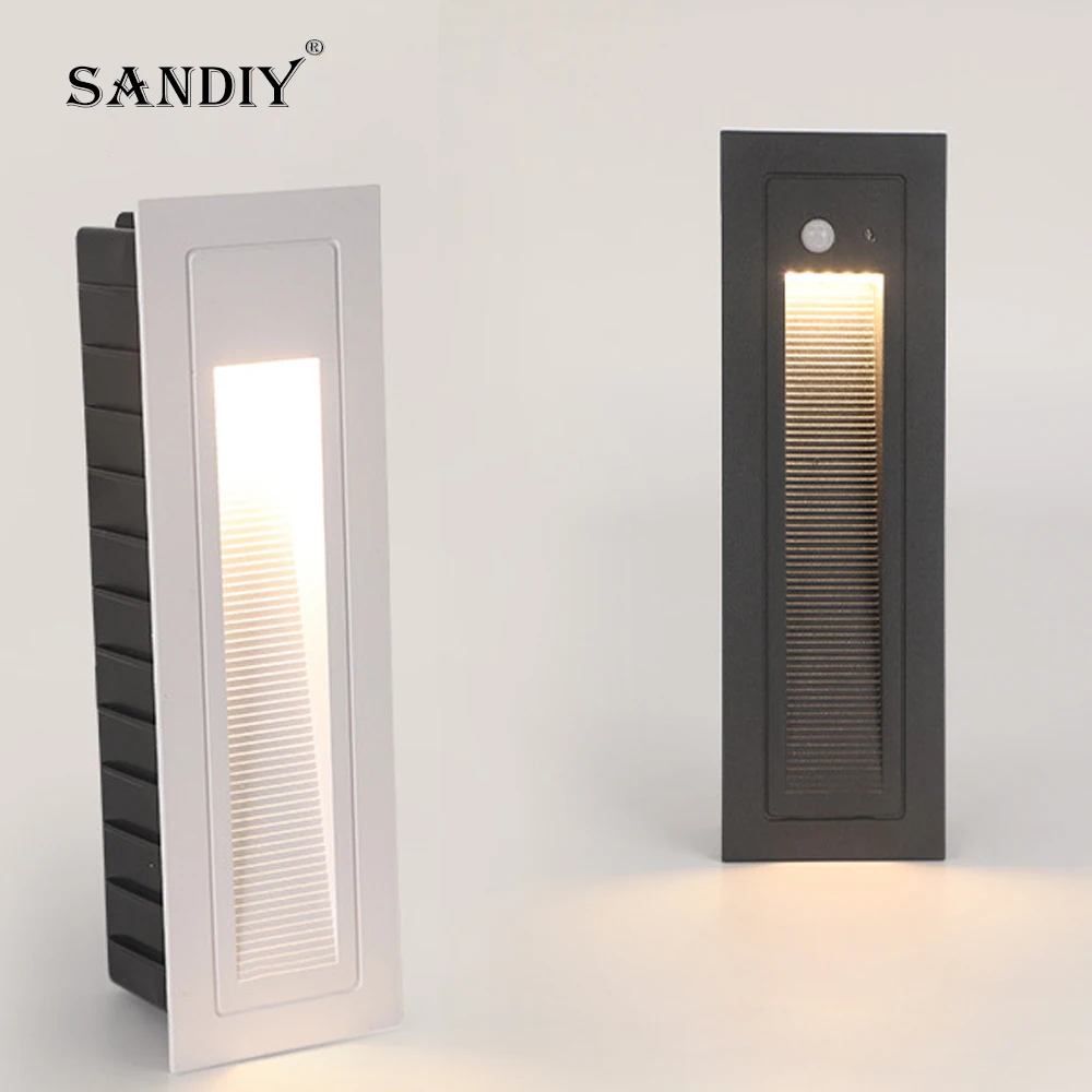 Outdoor Stair&Step Light with Motion Sensor Wall Lamps 12v Waterproof Balcony Nightlights Recessed Fence Porch Lights  220v 110v