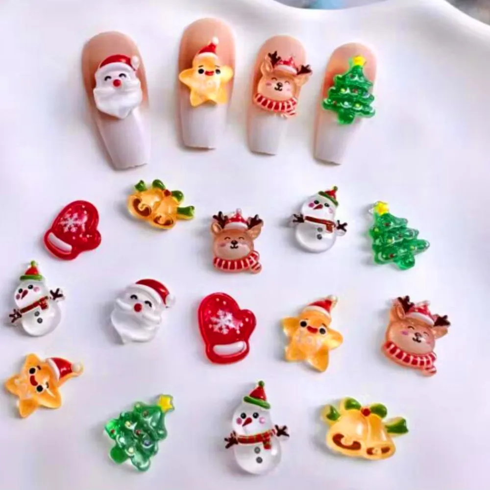 30/50 قطعة ثلاثية الأبعاد الكرتون الراتنج عيد الميلاد سلسلة مسمار السحر Kawaii ثلج سانتا كلوز شجرة عيد الميلاد الراين مهرجان مستلزمات الأظافر