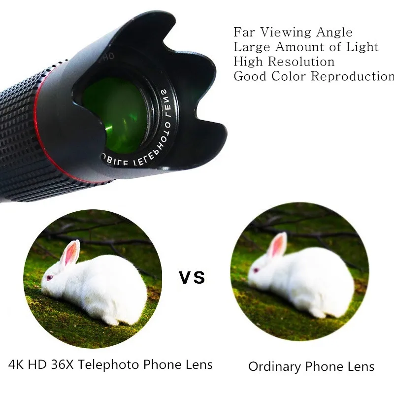 4K HD 36X Teleskop Optik Zoom Ponsel Lensa Kamera Telephoto Lens untuk iPhone Huawei Xiaomi Smartphone Lensa Lente untuk celular