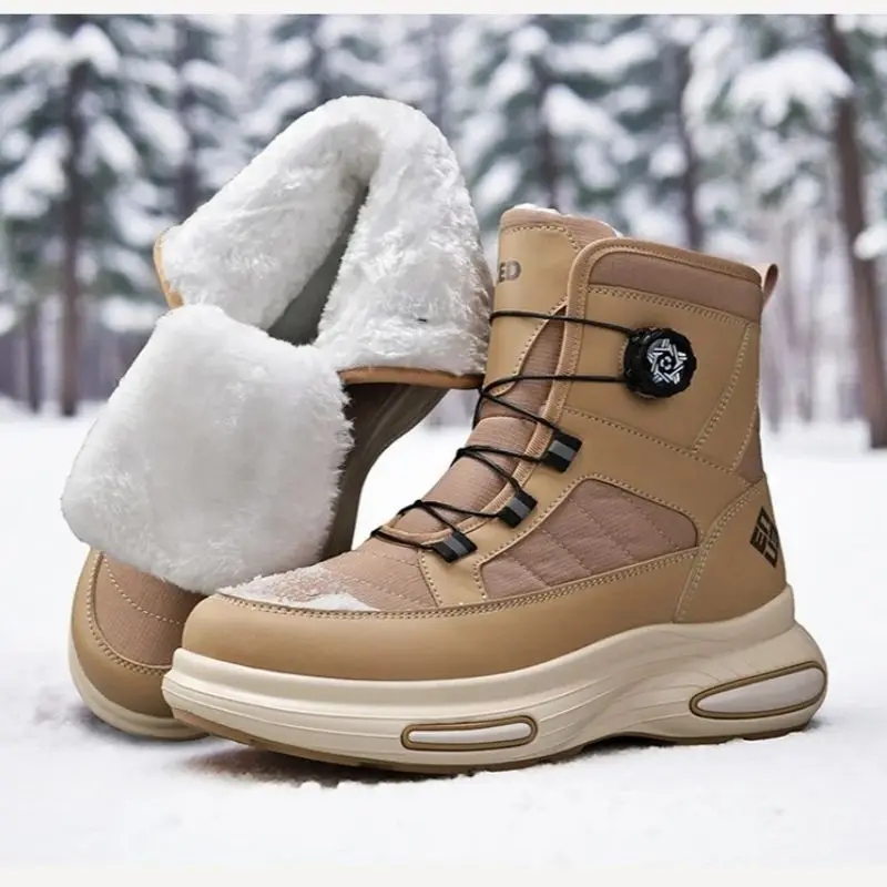Men's Winter High-Top Ankle Boots Thick-Soled Fleece Lined Warm Cotton Waterproof Anti-Slip Snow Shoes Outdoor