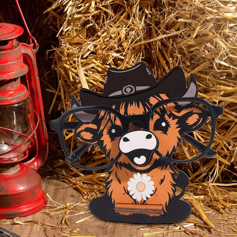 3D Cowboy Eyeglasses Storage Holders Cute Cartoon Cow Glasses Storage Racks Detachable Wooden Glasses Holder Display Standing