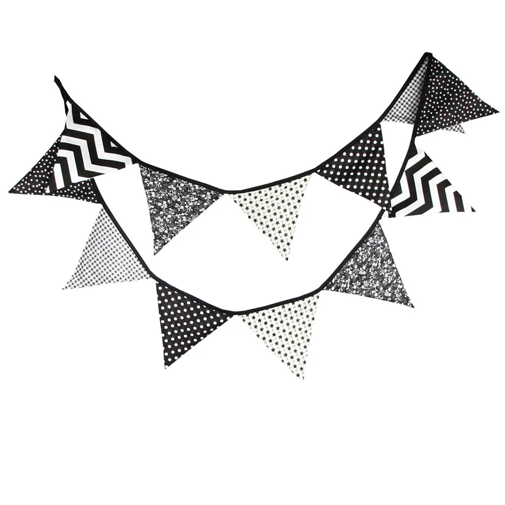 

12pcs Cotton Fabric Triangle Flags Bunting Garland Reusable Washable Party Wedding Birthday Decoration Banner Pennant Triangular