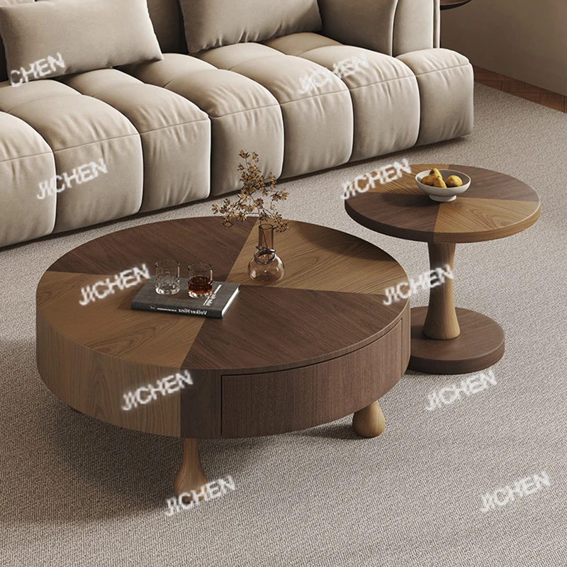 

Простой круглый журнальный столик для гостиной в ретро-стиле из орехового дерева