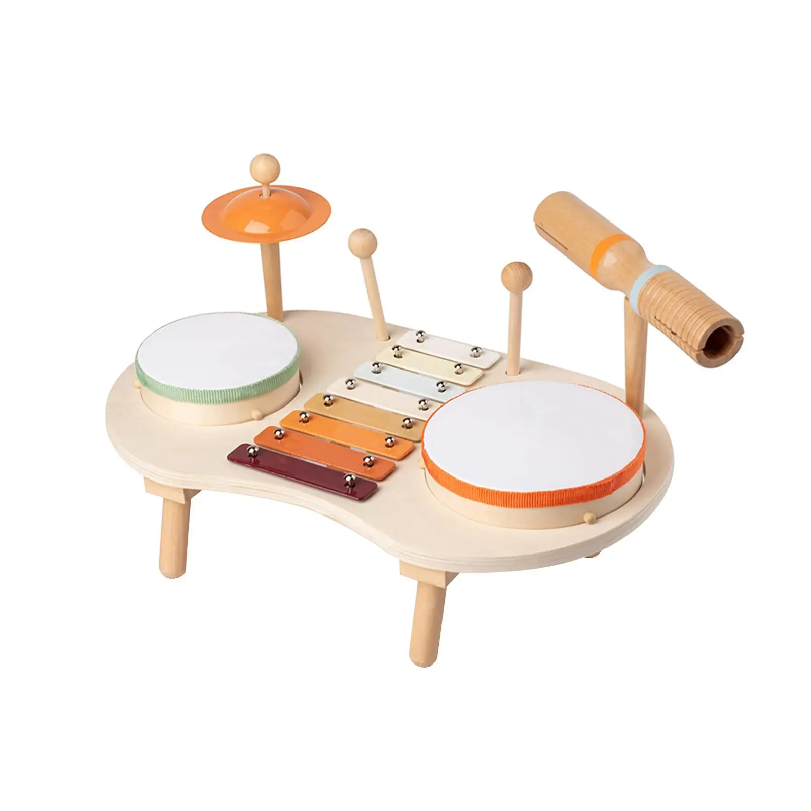 Giocattolo a percussione in legno Set di tamburi per bambini giocattolo sensoriale giocattolo educativo giocattolo a tamburo per bambini in legno giocattolo per strumenti musicali per regalo di compleanno