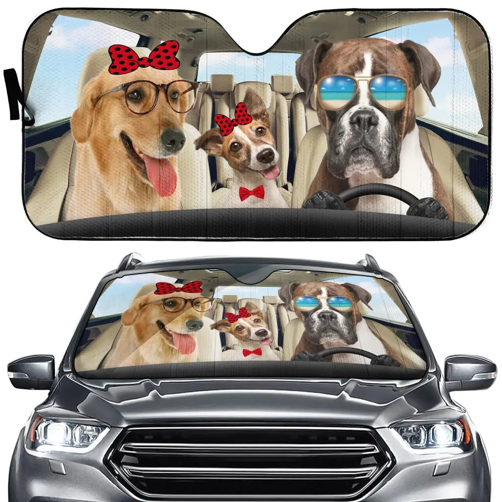 

Truck Sunshade Car Windshield Sun Shade Funny Dog Driving a Car, Blocks Sun Visor Protector Foldable Sun Shield for Most Sizes