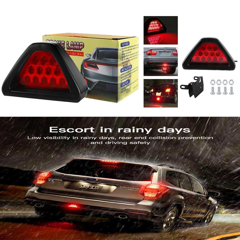 

1 шт. Универсальный стоп-сигнал в стиле F1, красный, 12 светодиодов, задний габаритный фонарь, третий стоп-сигнал, сигнальная лампа безопасности, автомобильный светодиодный сигнал