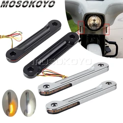 Motorcycle Aluminum Front LED Flush Fork Turn Signals Light Flashing Brackets For Harley Touring Electra Street Glide Road King
