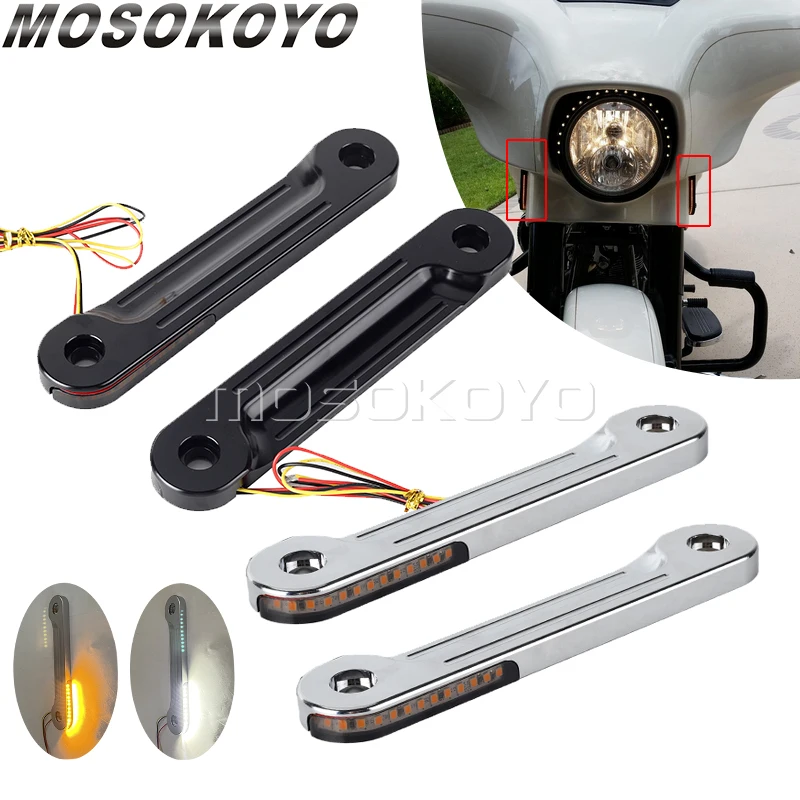 Aluminiowy motocykl przedni LED Flush Fork kierunkowskazy migające wsporniki dla Harley Touring Electra przemieszczanie się po ulicy Road King
