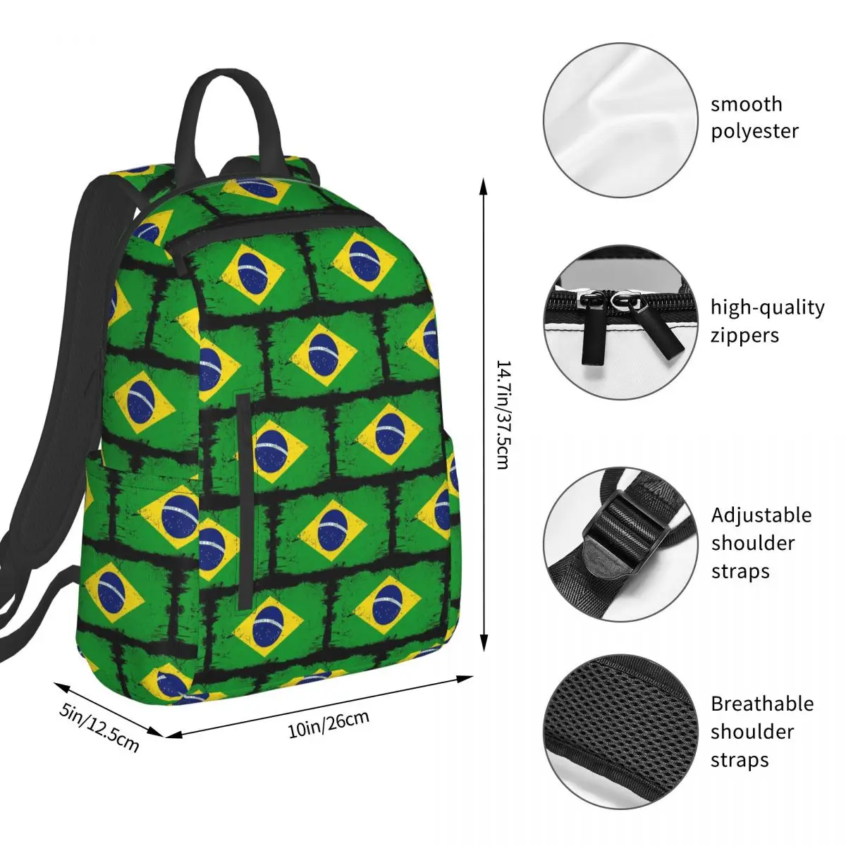 Brazil Country Flag Brazil Tourist Brazil Country Team Backpack Student BookBag School Bag Computer Shoulder Bags Boys Girls