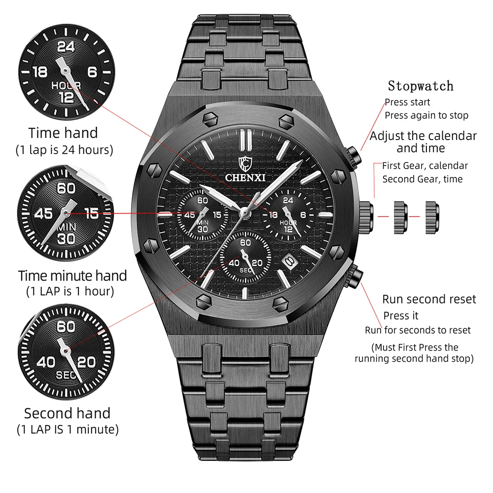 2023 Top Luxury Brand for Men\'s Quartz Watches Men Stainless Steel Waterproof Calendar Wristwatch Male Clock Relogio Masculino