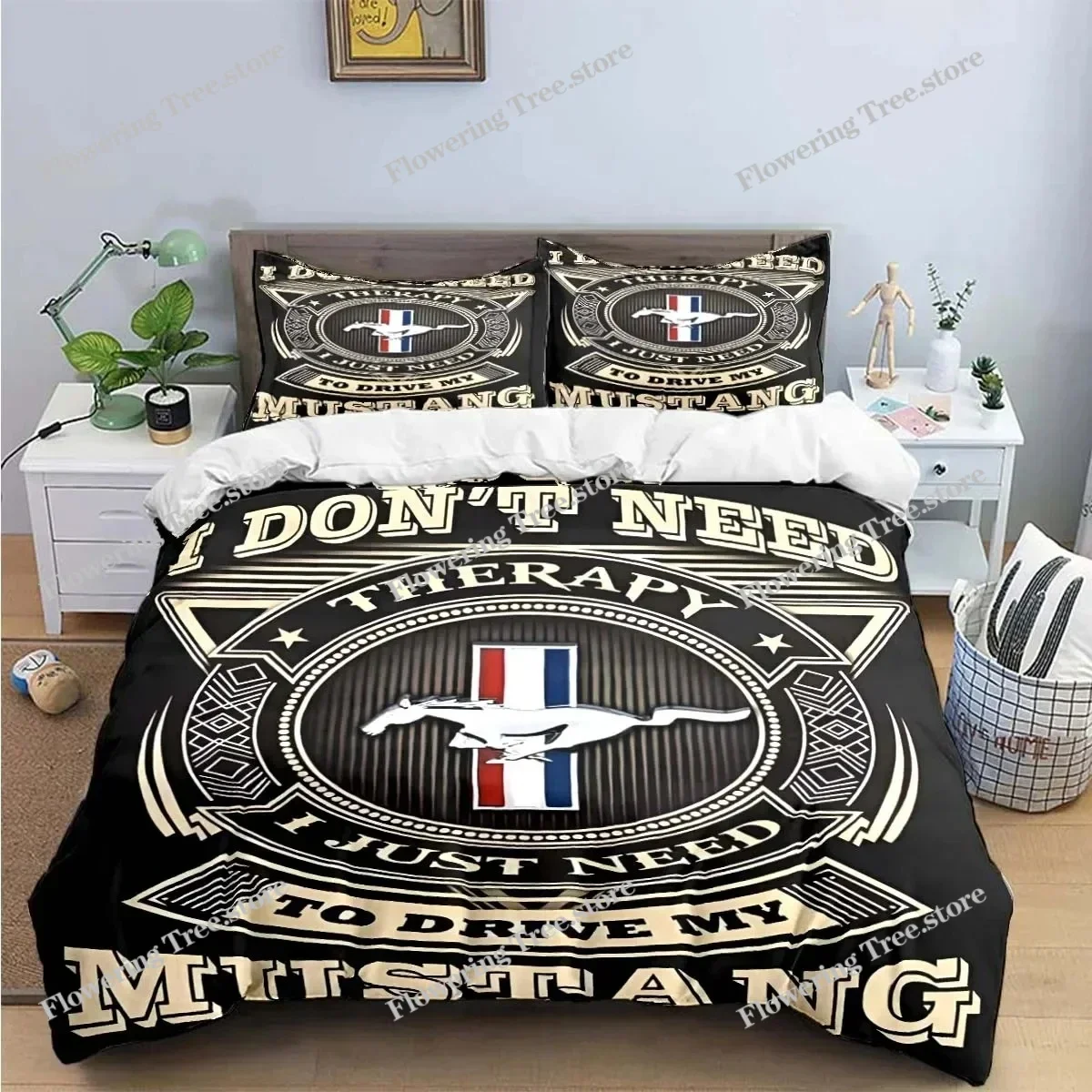 

3D Print Mustang Car Logo Bedding Set Boys Girls Twin Queen King Size Duvet Cover Pillowcase Bed boys Adult Home Textileextile