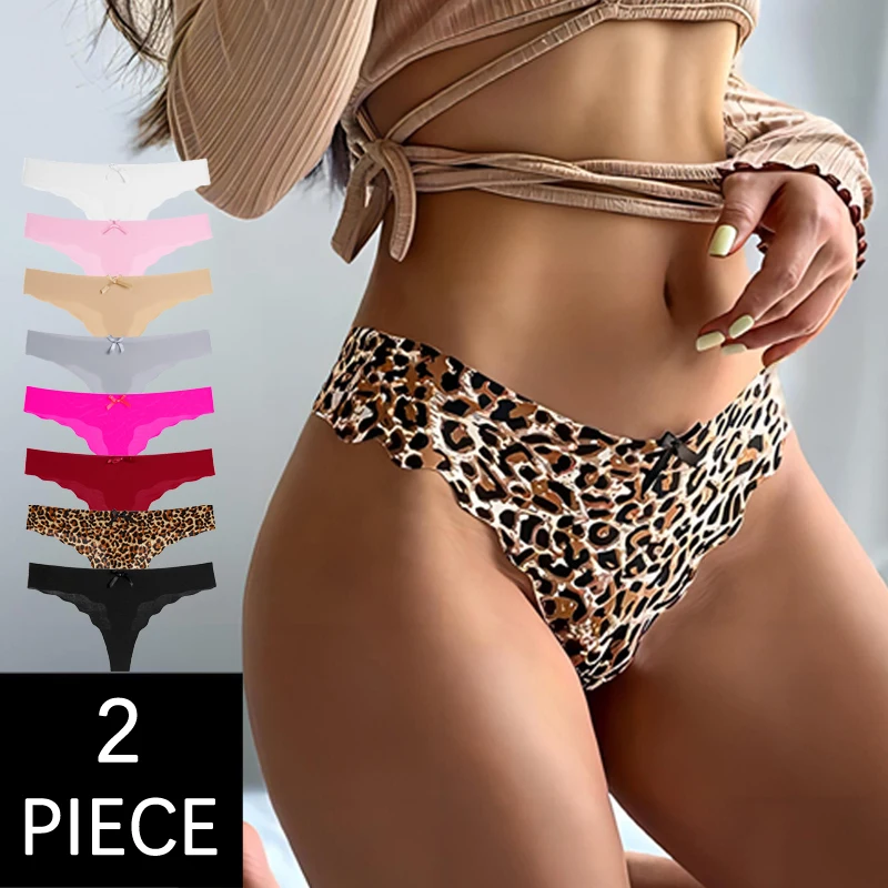 CINOON Women 2PCS/Lot Sexy Ice Silk Lingerie Oversize Low Waisted G-String Bikini Underwear New Solid Traceless Thong Panties