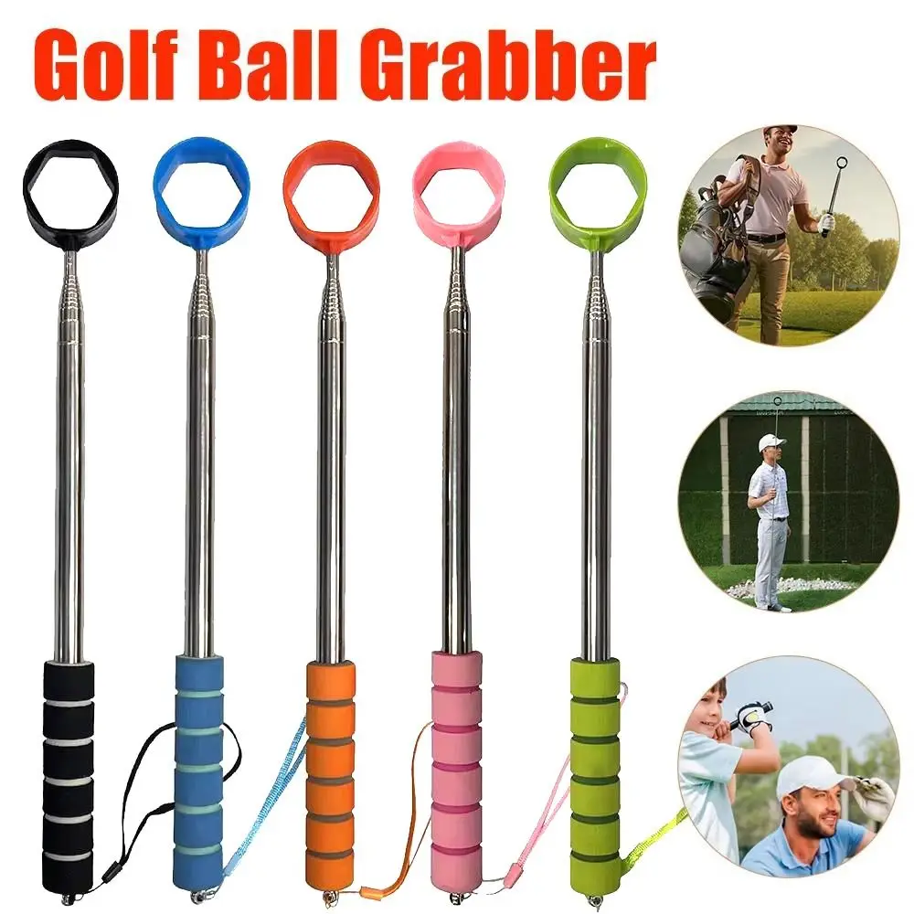 Extendable Telescopic Golf Ball Retriever Two-Sided Adjustable Stainless Ball Grabber Anti-drop Rope Square Holes