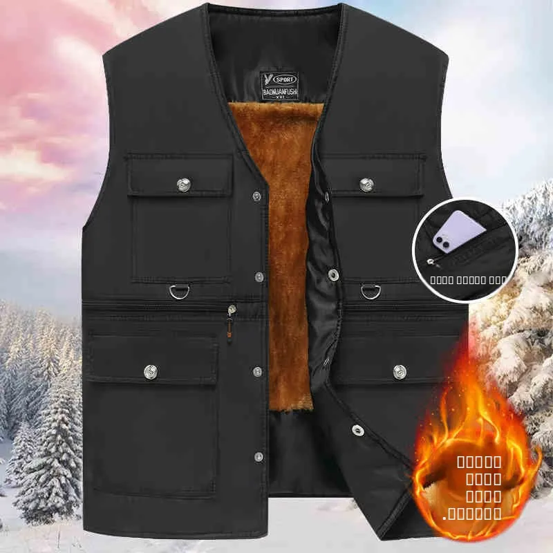 

Men's Thiened Fce Lined Cotton Vest Autumn Winter Warm Multi-ket Dad Clothes Sle Faionable Busin Casual Vest