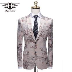 Fashion Jacquard Blazer For Men Light Brown Blue Floral Pattern Wedding Groom Prom Dress Suit Jacket Mens Casual Blazers Q821