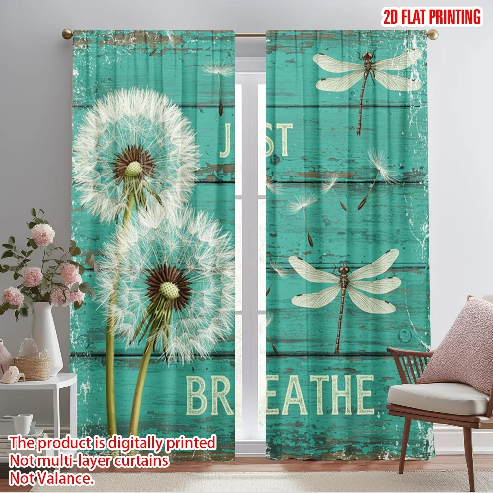 

2pcs 2D flat printing Curtains JUST BREATHE DRAGONFLIES DANDELION Polyester Without Electricity 0 Perfect for Entryway Room