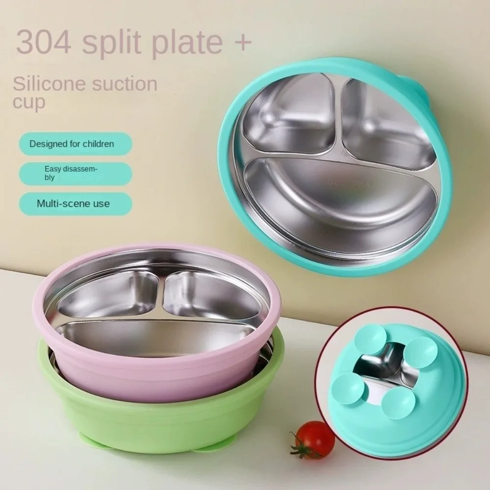 كوب شفط من السيليكون مصاصة الطفل طبق الطعام العزل الحراري تصميم مقسم 3 شبكات أطباق الأطفال المضادة للسقوط عدم الانزلاق #3