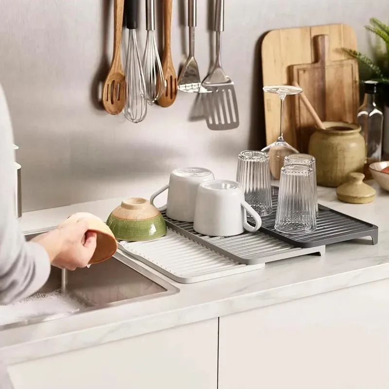 

Высококачественный набор горизонтальных выдвижных сушилок для посуды: пластиковые расширяемые дренажные подставки для удобного хранения и организации кухни
