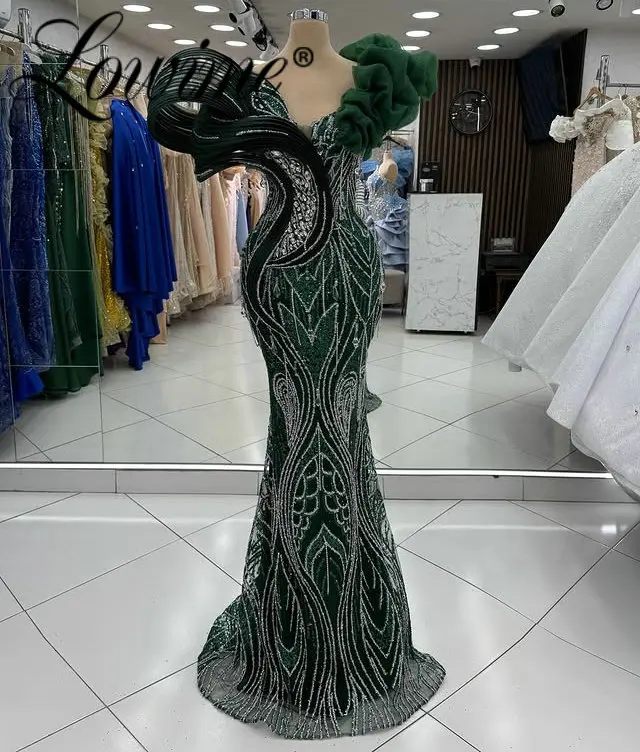 

Изумрудно-зеленые платья для выпускного вечера с оборками и открытыми плечами, женское вечернее платье больших размеров с кристаллами, длинные вечерние платья для свадьбы