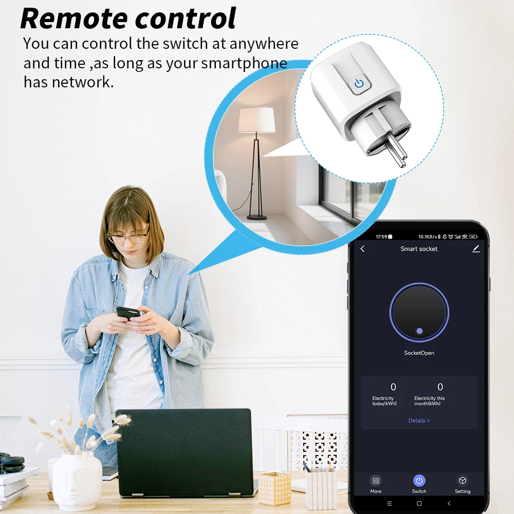 Soket Pintar WiFi 20A/16A EU F - Smart Home Energy App ulasan dan harga