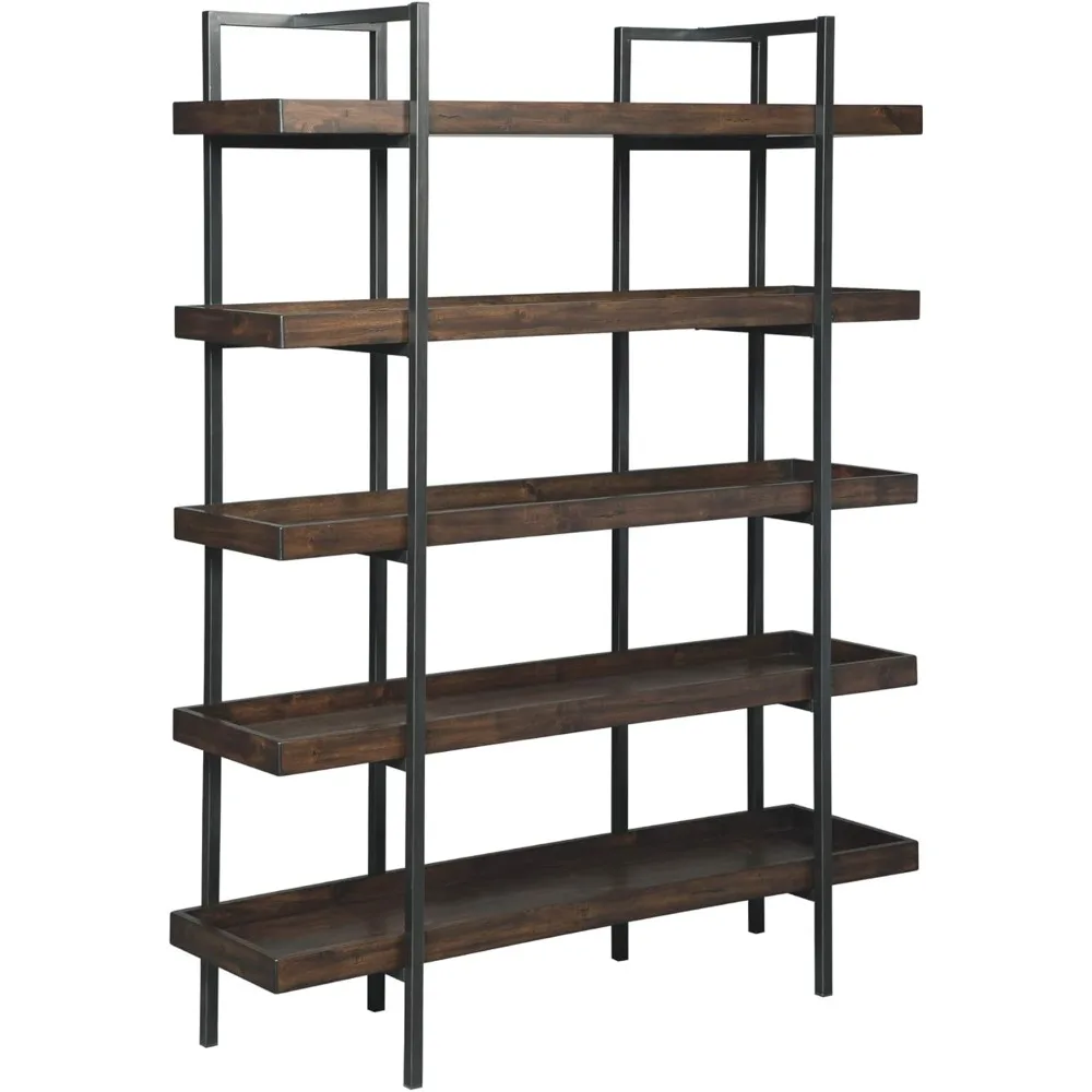 

Brown Urban Industrial Style 76-Inch Bookshelf with Five Fixed Shelves