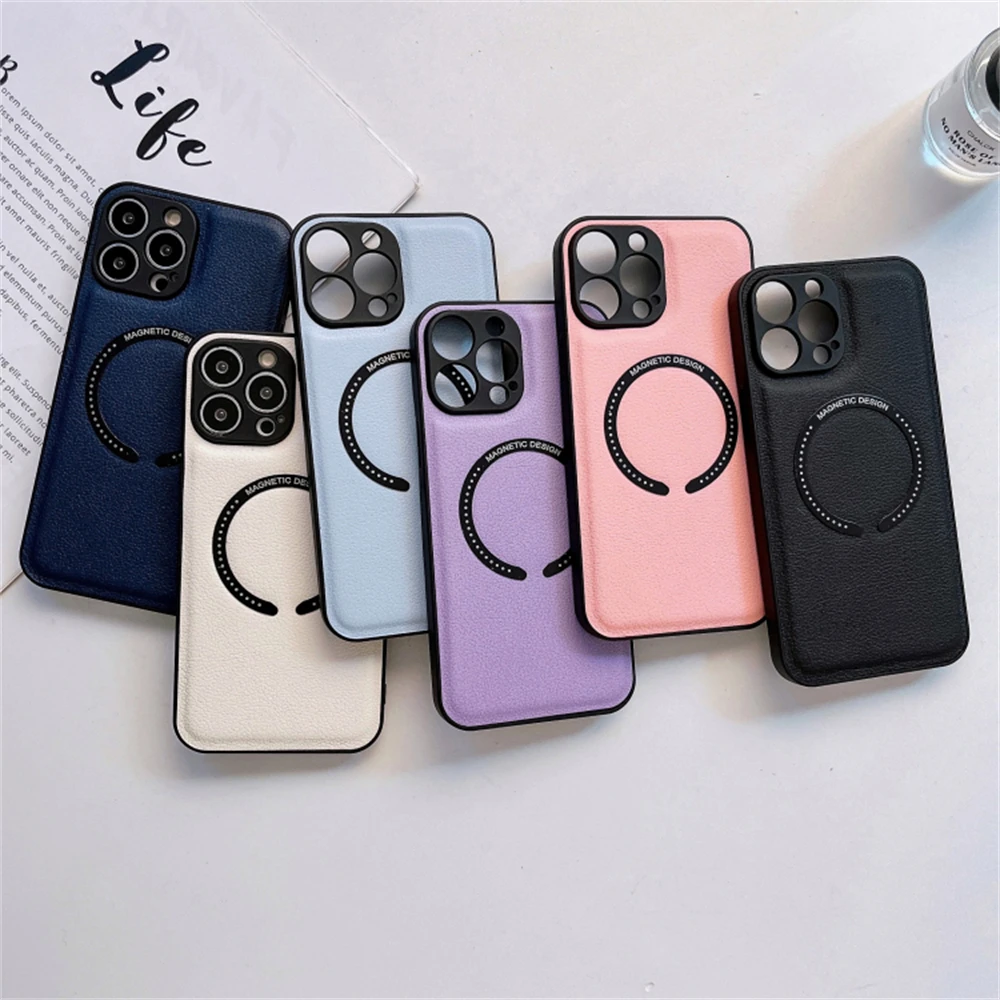 Magnetic Leather Soft Case For iPhone 14 13 12 11 Pro Max 14 Plus Camera Protection Luxury Cover Supports Wireless Charging