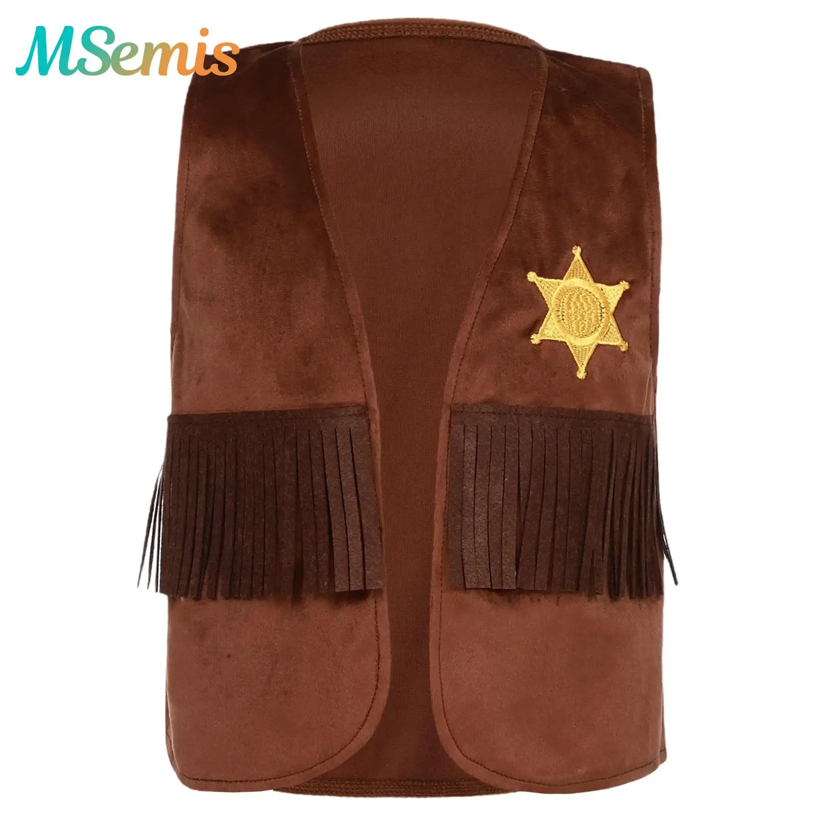 

Ковбойский костюм пастушки на Хэллоуин для мальчиков и девочек, открытый жилет с бахромой и звездами, замшевый жилет с кисточками, топы, жилет