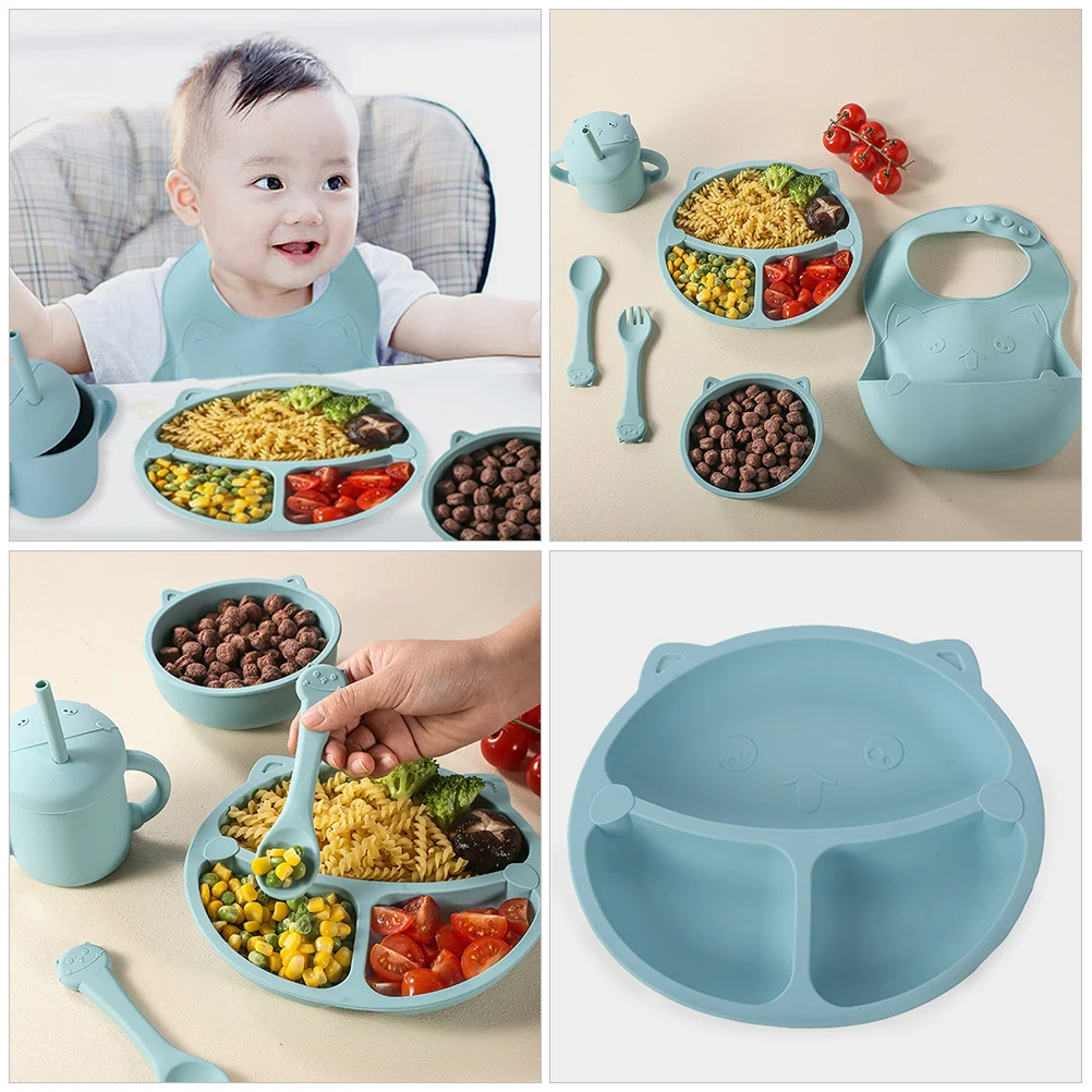 1 مجموعة سيليكون الاطفال لوحة مجموعة صحون لطيف مقسمة أواني الطعام للأطفال الصغار Bpa خالية وعاء طعام مع ملعقة شوكة عدم الانزلاق قاعدة هدية