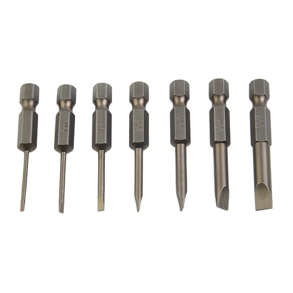 Nutdrivers Screwdriver Bit 3.0 4.0 6.0 6.35mm Shank 7PCS Alloy Steel Flat Head SL1.6 Screwdriver Bit Hand Tools