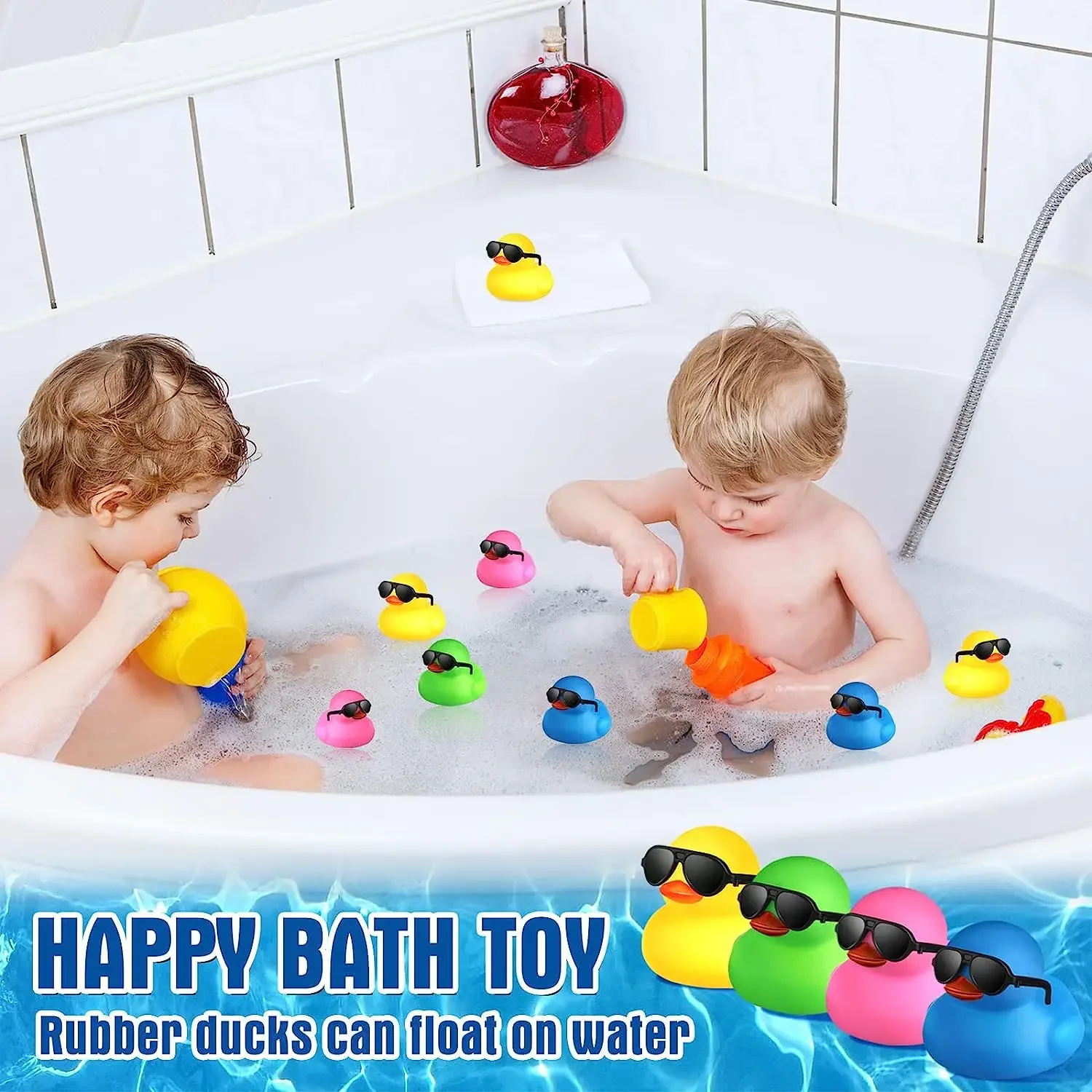 Mini Car Dashboard Rubber Yellow Duck Car Decoration Bath Toy Baby Bathtub Ducky Water Bathroom Pool Fishing Play Set for Kids