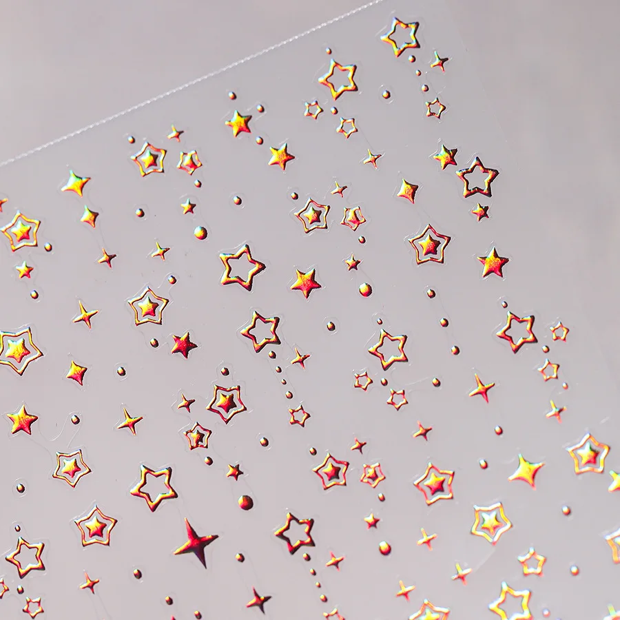 Kolorowe naklejki na paznokcie 5D z błyszczącymi gwiazdkami pięcioramiennymi, wzorem w kropki, kokardką i wiśniami, samoprzylepne, do zdobienia manicure.