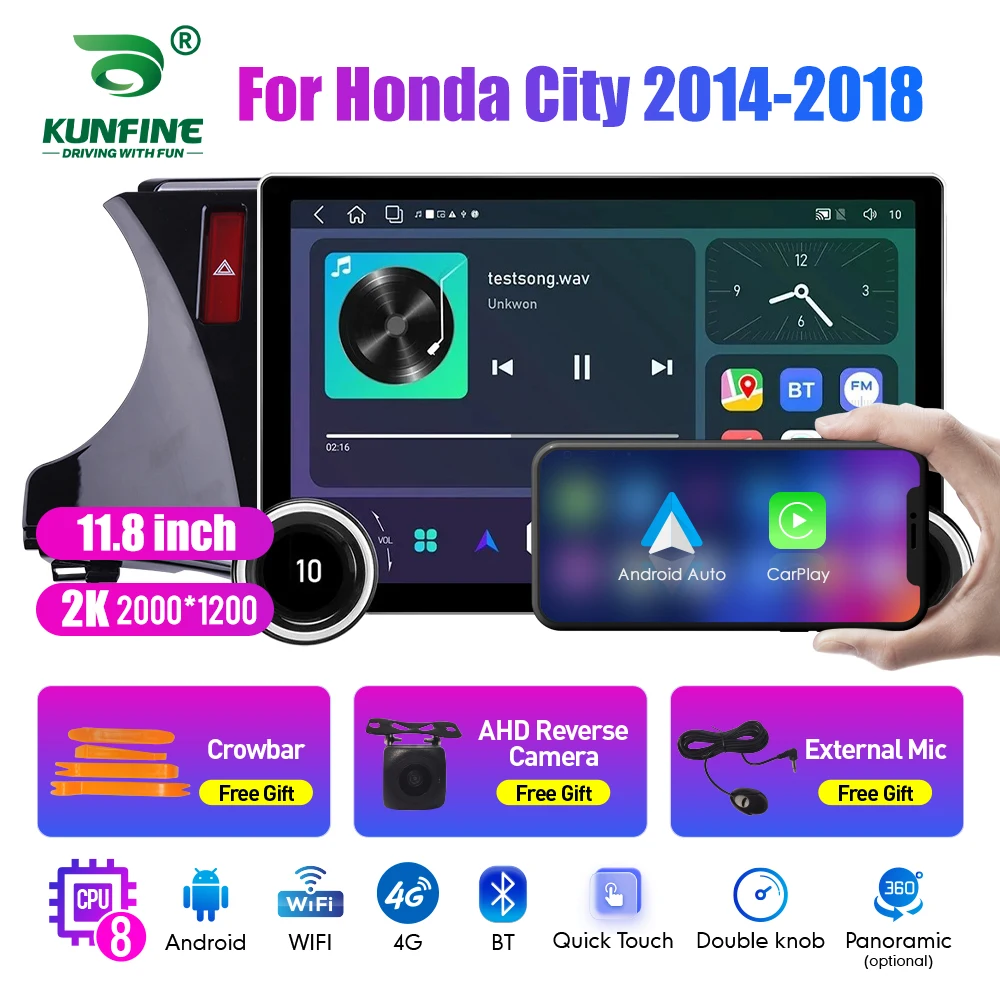 11.8 Inch 2K Double Knobs 2 Din Car Radio For Honda City 2014-2018 Car Radio DVD Multimedia Video Player Android Auto Carplay