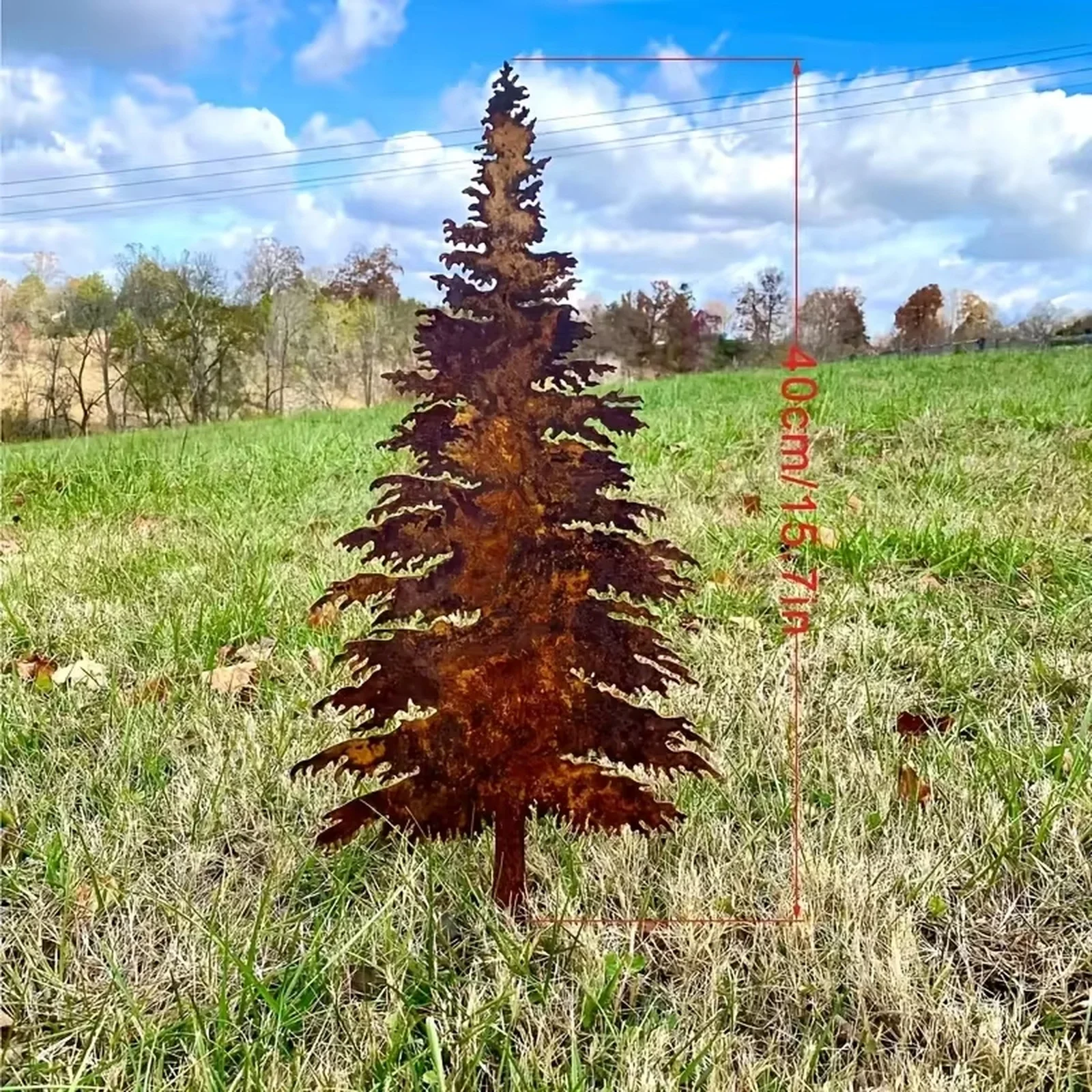 Xmas Metal Tree Outdoor Garden Ornament Rustic Style Christmas Decor Yard Lawn Patio Vintage Holiday Decoration