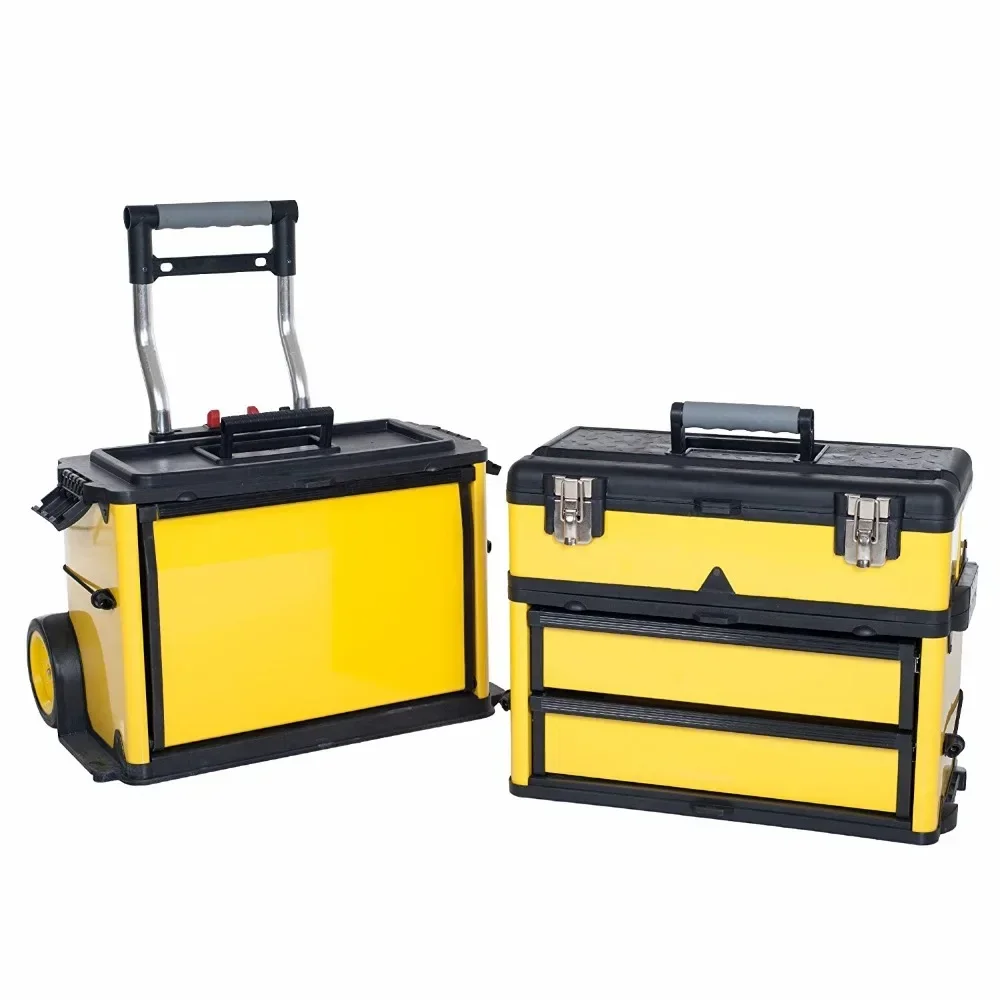 

plastic storage trolley tool case Stackable Toolbox Rolling Mobile Organizer with Telescopic Comfort Grip Handle