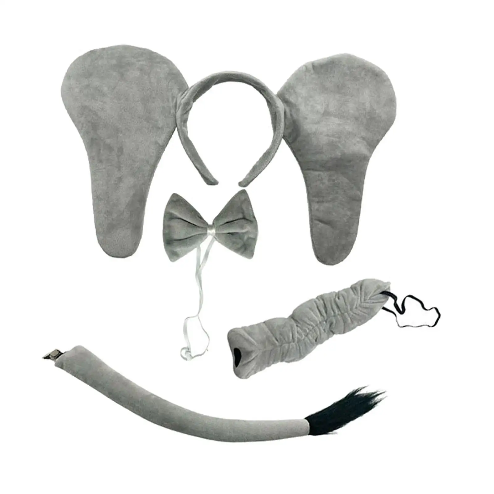 Kids Elephant Costume Set Cute Cartoon Fancy Dress Decorative Headband Nose Tail Bowtie Party Accessory for Performance New Year