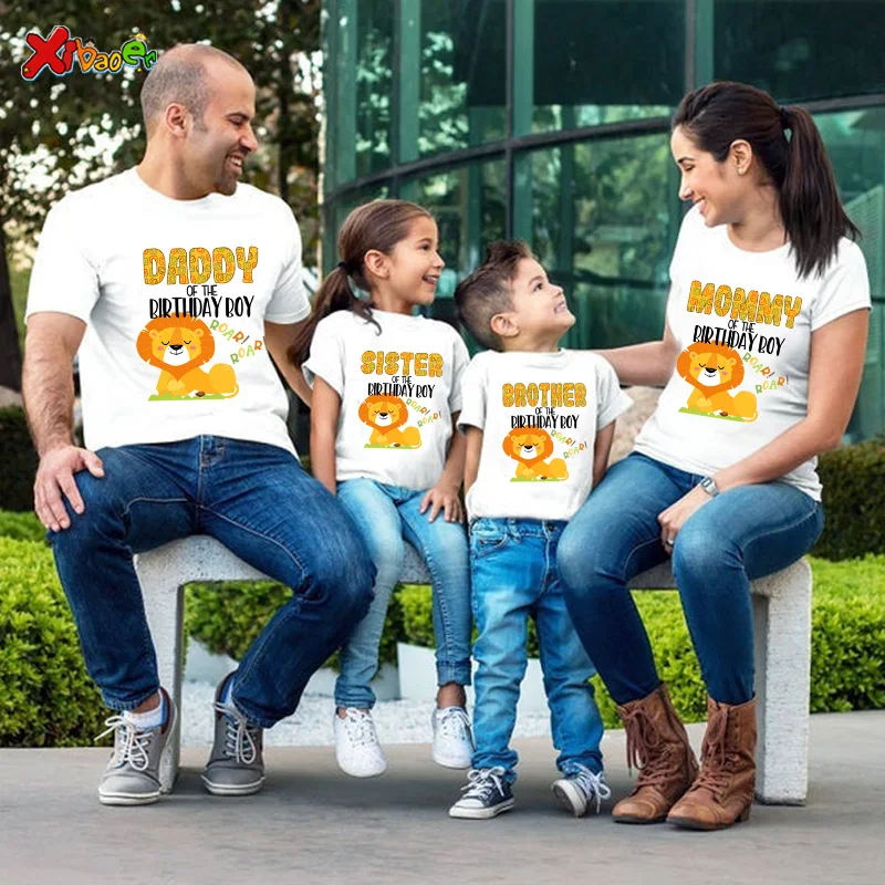 

Birthday Lion Mother Daughter T-shirt Summer Family Matching Outfits Mom Baby Mommy and Me Shirt Clothes Woman Girls Cotton Top