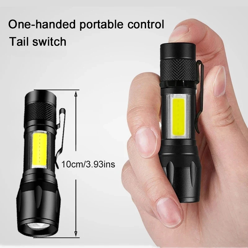 Portable Zoom LED Rechargeable Flashlight 3 Lighting Modes Long Range Camping Light Mini Torch Waterproof  Built In Battery