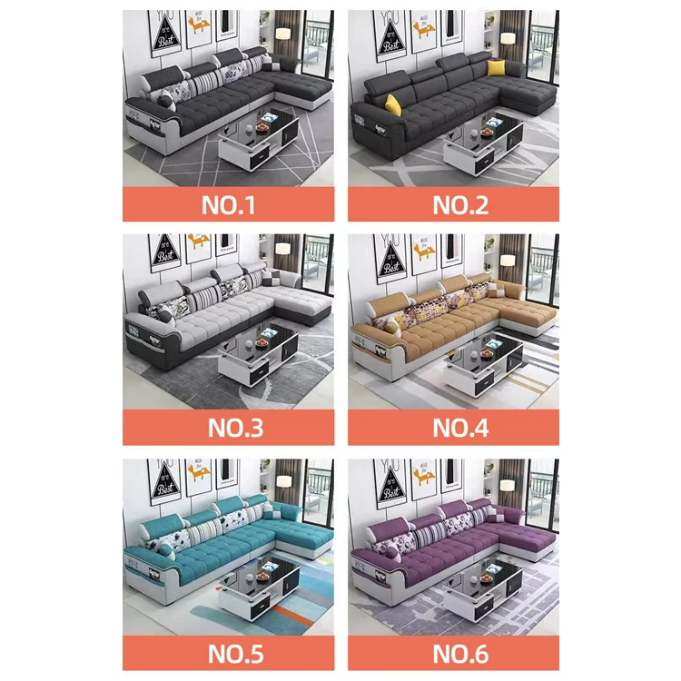 For High Quality Luxury Couch Sectional Living Room Fabric Sofa Set 7 Seater Sofas Modern L Shape Corner Sofa