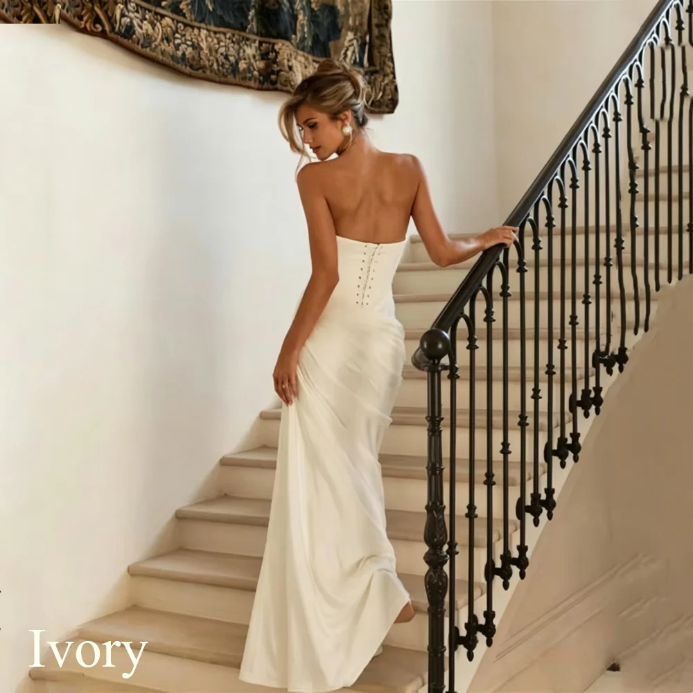 Elegant Mermaid Long Wedding Dresses Ivory Sleeveless Strapless Sexy Pleat Floor-Length Bridal Gowns For Women Backless Lace-up
