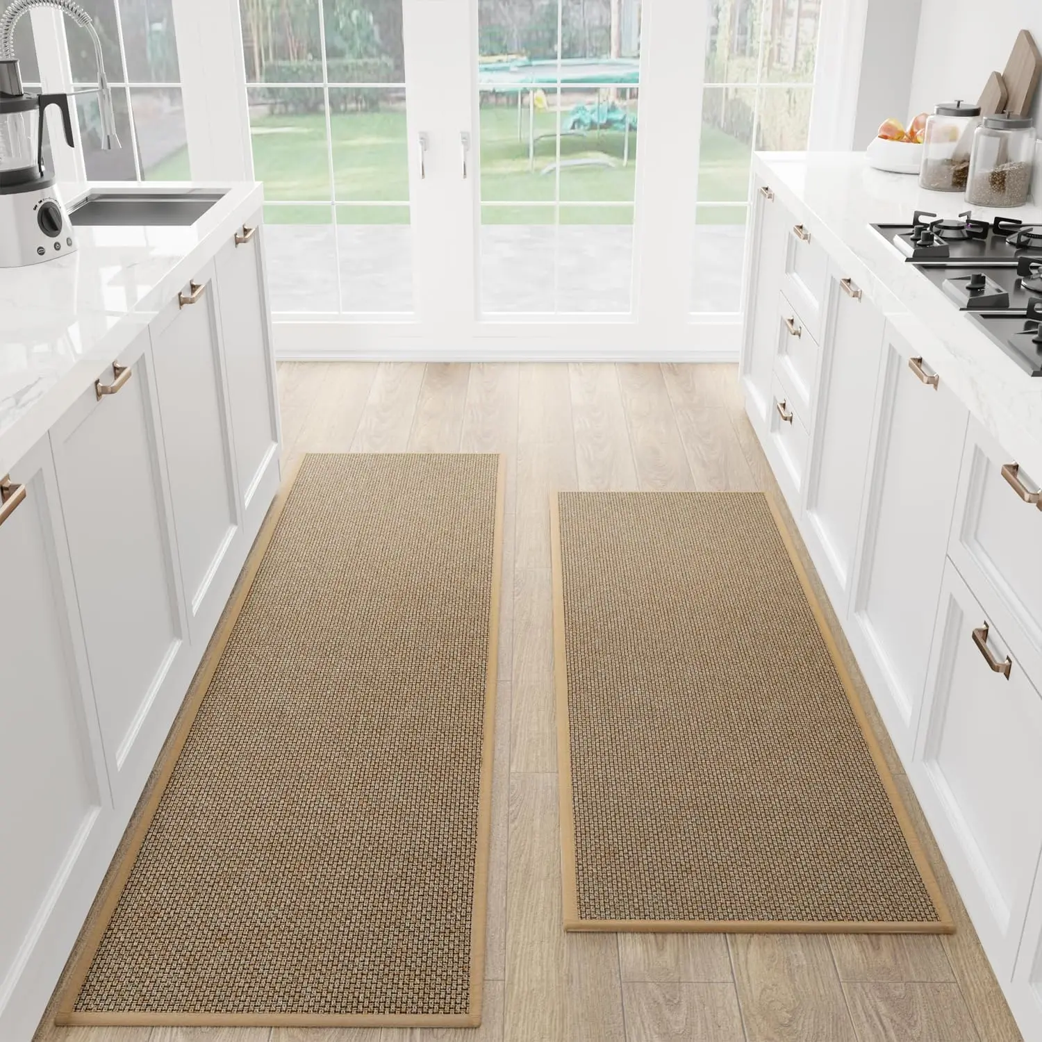 

2-Piece Kitchen Mat Set, Non-Slip Cushioned Rugs for Floor, Absorbent Washable Runner in Brown (17.3x47+17.3x71 inches)