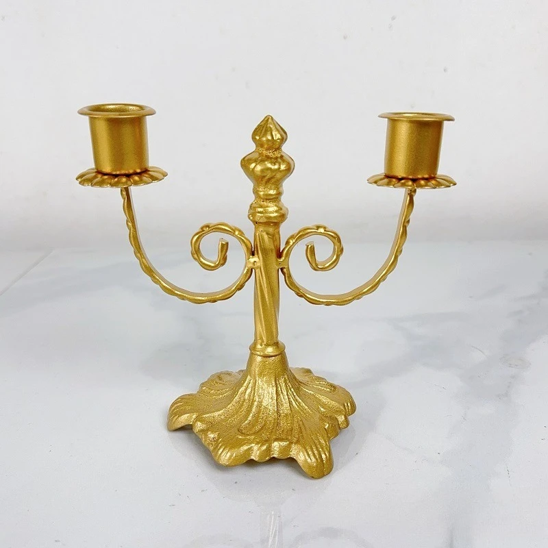 European Retro Iron Cone-shaped Candle Holder Classic Gold Candle Cup Centerpieces Wedding Banquet Candlestick Home Decor