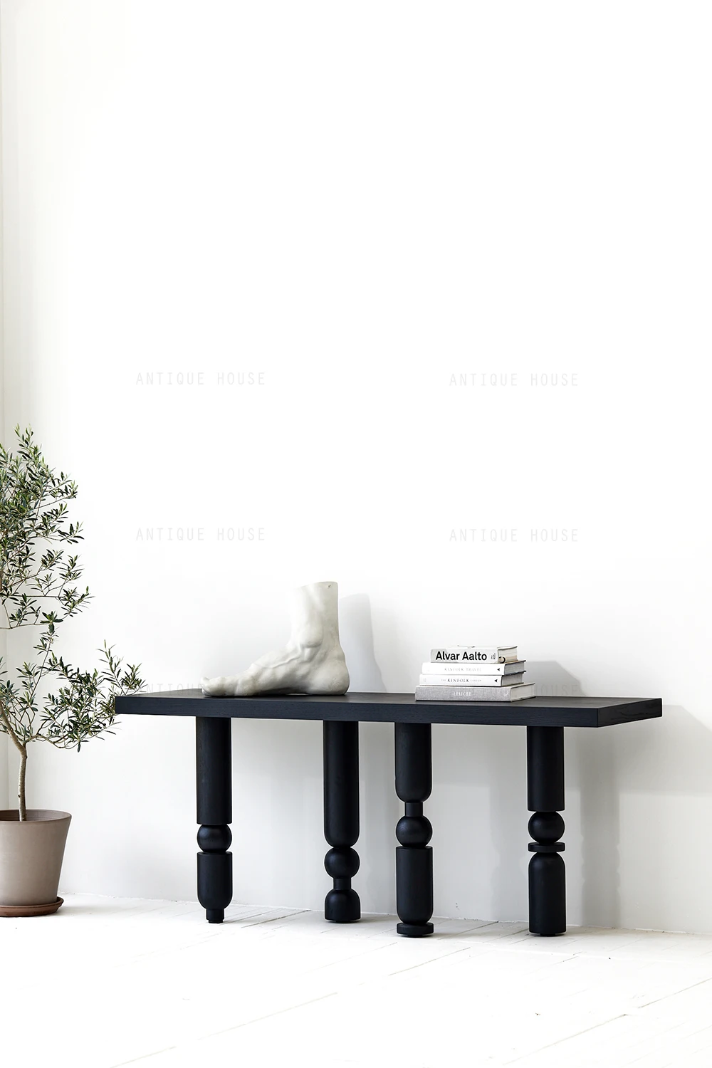 Living Room Furniture Japandi Distinctive Look Irregular Legs Oak Black Wooden Modern Console Table Console Tables