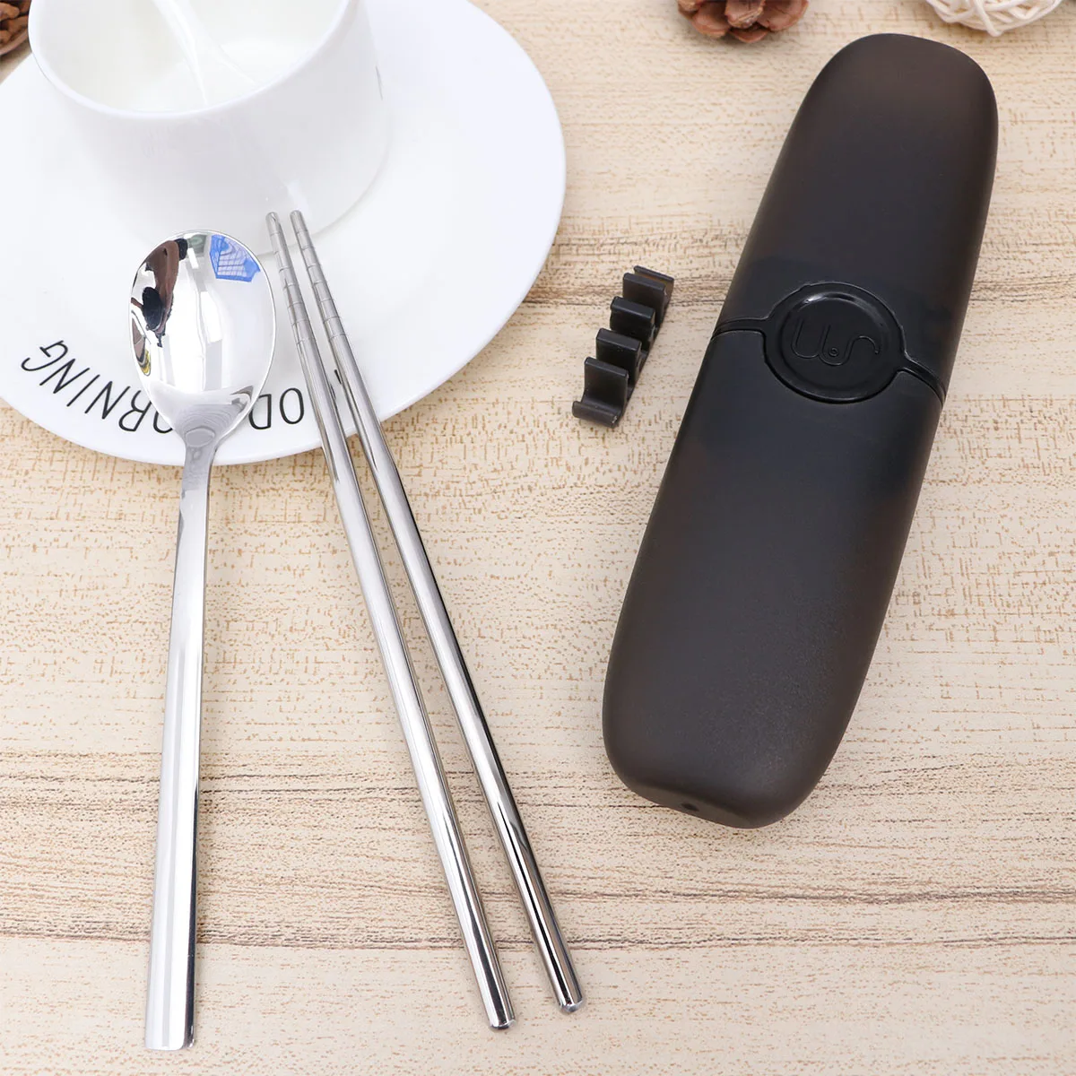 

3 Pcs Stainless Steel Cutlery Set Portable Camping Utensils Reusable Spoon Chopsticks Travel Silverware Tableware