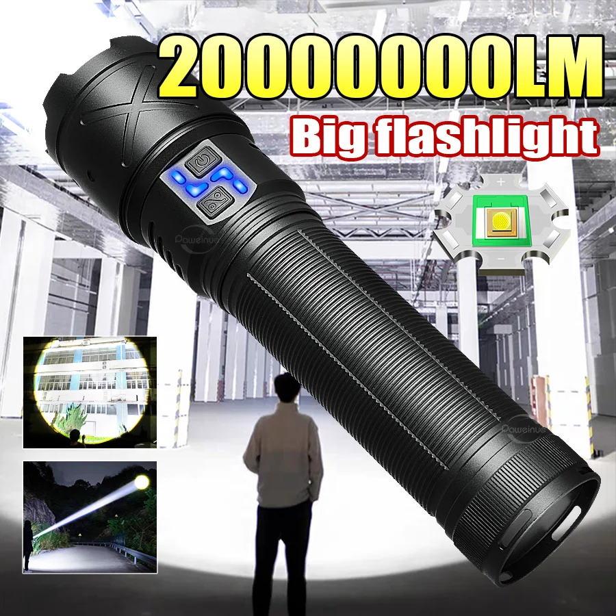 

Most Powerful LED Big Flashlight Built-in 15000mah Rechargeable Torch Strong Light Long Shot 6km Flashlight Camping Hunting Lamp
