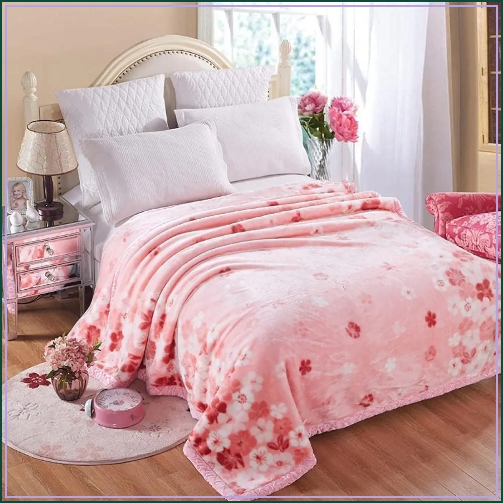 Korean Fleece Plush Blanket Queen 79x91 Heavy Pink 2 Ply Reversible Raschel Throw 200x230cm