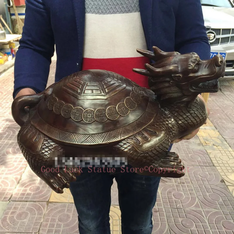 43CM large Huge home Porch lobby efficacious Protection efficacious Mascot thriving business bronze dragon turtle FENG SHUI art