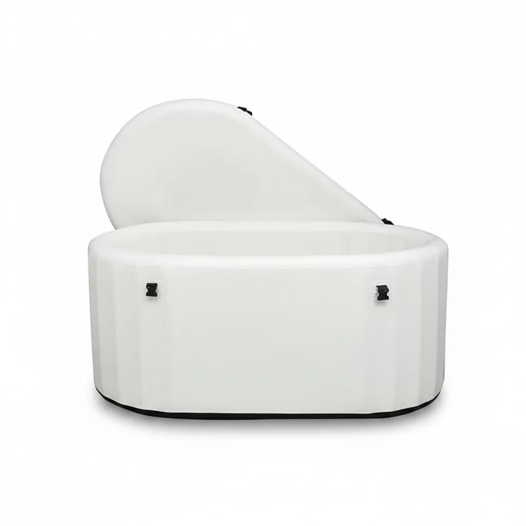 

White Inflatable Ice Bath, 150x80x65cm PVC Cold Plunge Tub, with Inflator Portable Ice Bucket for Adult Sports Recovery